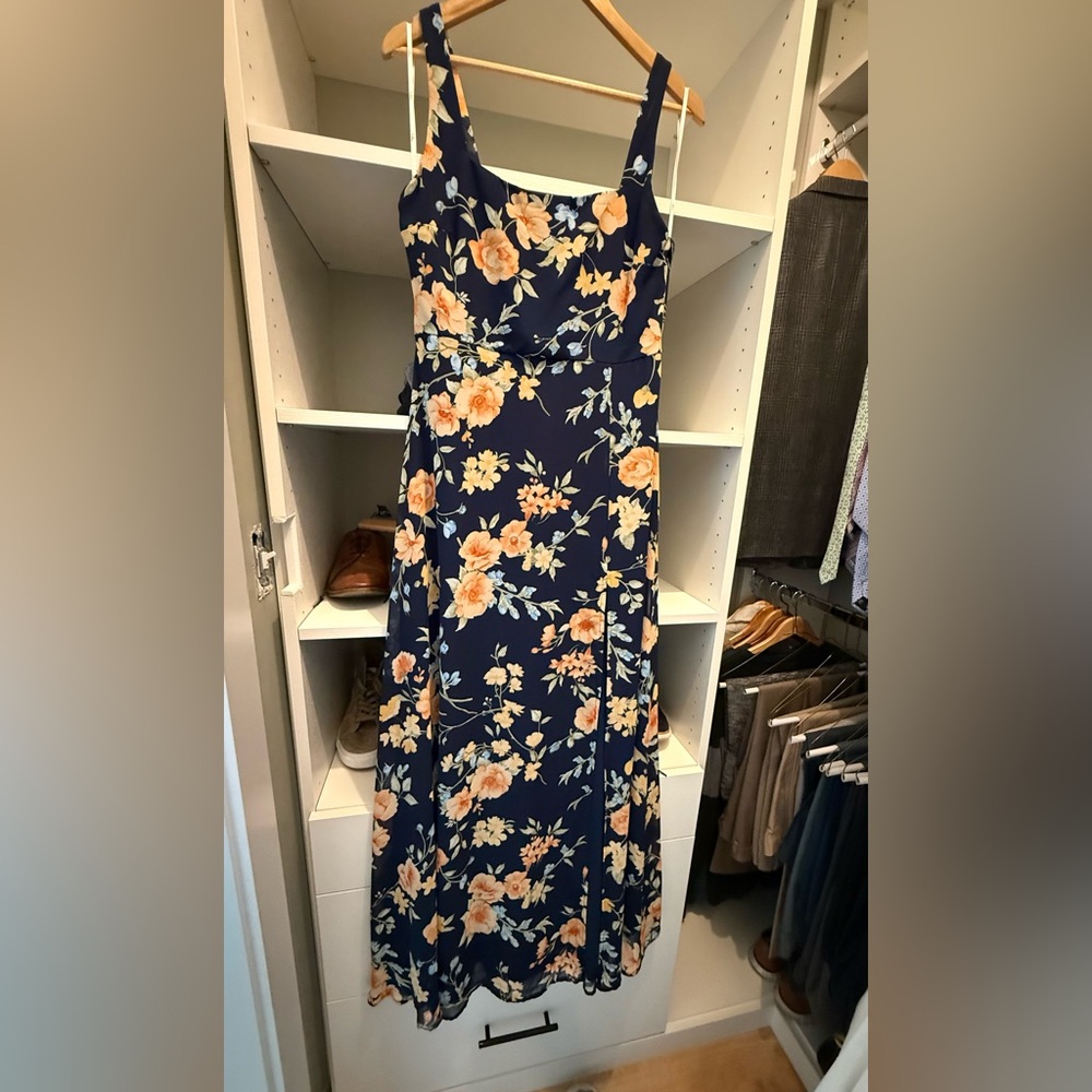 Lulu's Strapless Navy Floral Dress